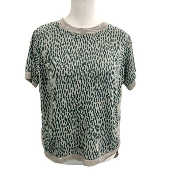 Garnet Hill 100% Linen Knit Animal Print Short Sleeve Top Blouse size Small - Picture 1 of 7